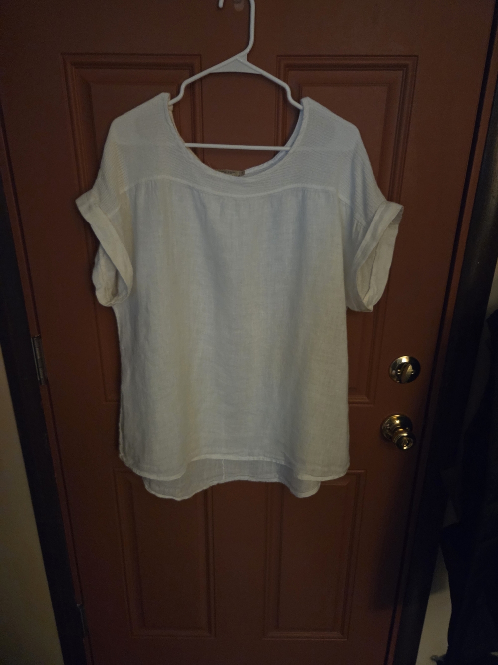 Casual White Short-Sleeve 100% Linen Top